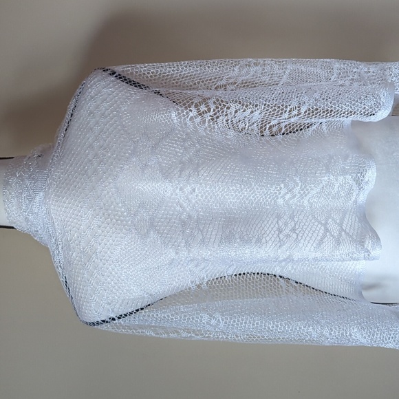 Fishnet Open Weave Long Fringed Scarf Wrap White 27" x 61" Formal Wedding - Picture 7 of 15